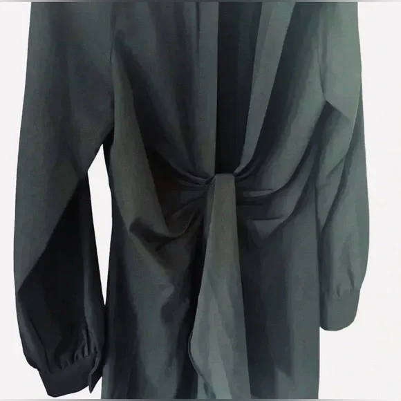 Native One Women's Black Long Sleeve Tie Front Plunge V-Neck Mini Dress Size L - Picture 3 of 10